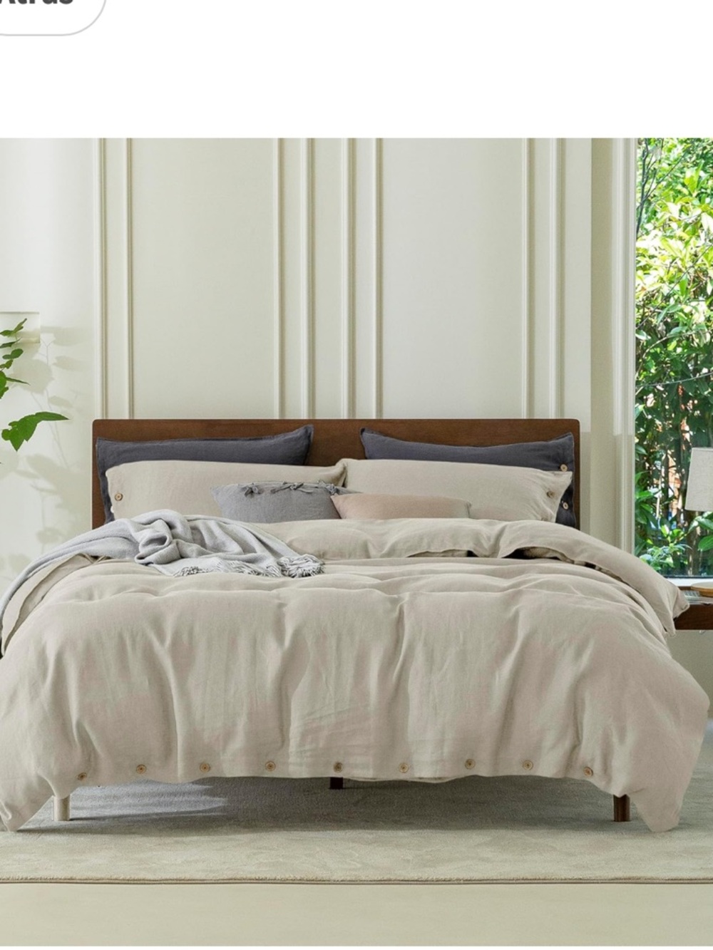 Everly Linen Duvet Cover Set - Light Beige with Gray Accents